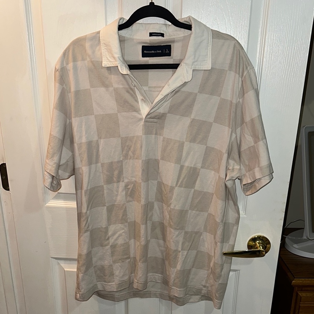 Abercrombie & Fitch Tan Polo Shirt with Geometric Design